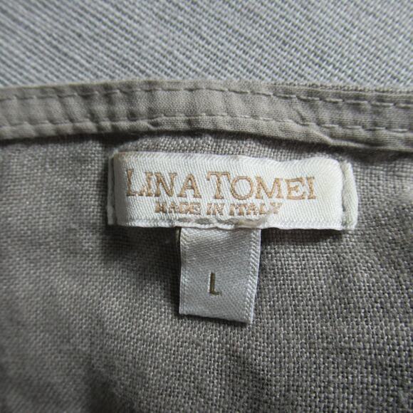 Lina Tomei Dress Large Taupe Linen Beaded Stretch Knit Career Sustainable Italy - Picture 7 of 9